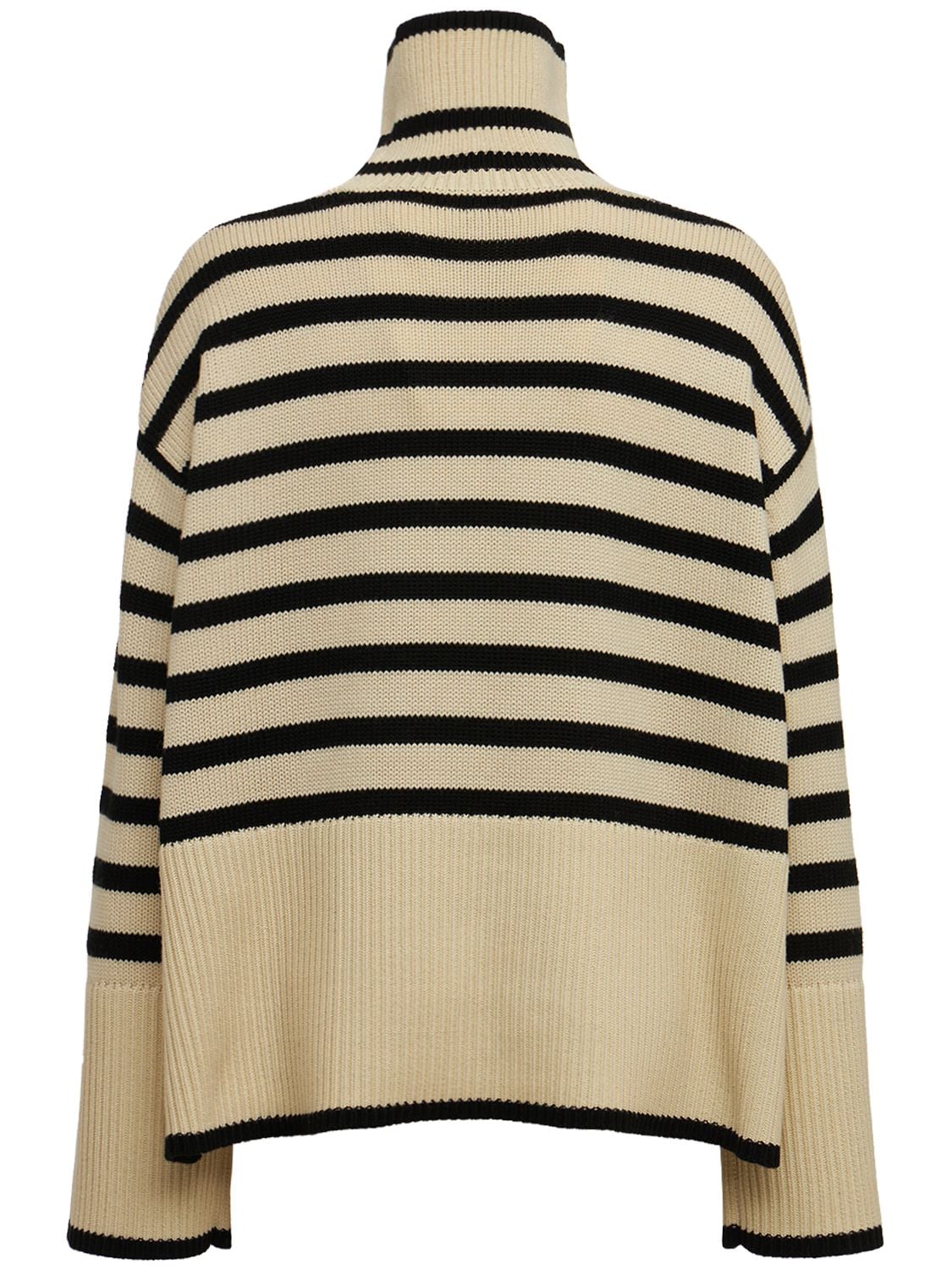 Shop Totême Signature Wool Blend Turtleneck Sweater In Слоновая Кость,чёрный