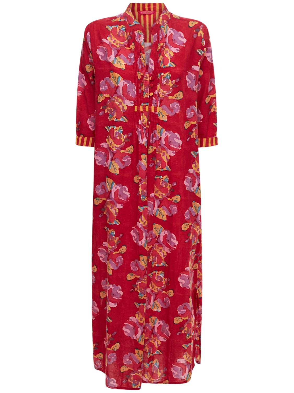 Lisa Corti Mirte Cotton Kaftan Midi Dress In Red,multi | ModeSens