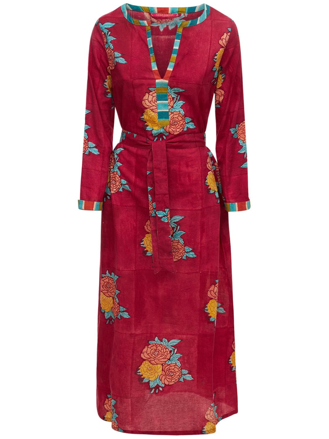 Lisa Corti Alise Cotton Kaftan Midi Dress In Red,multi | ModeSens