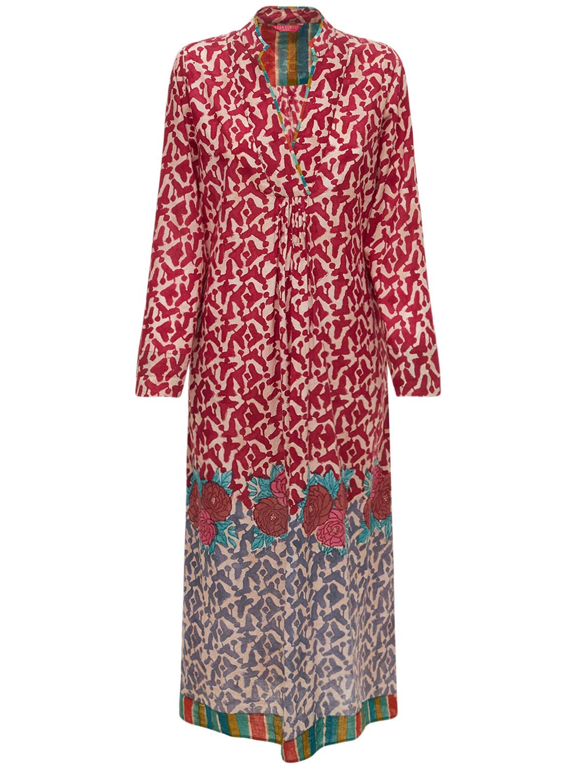 Lisa Corti Radha Cotton Kaftan Midi Dress In Red,multi | ModeSens