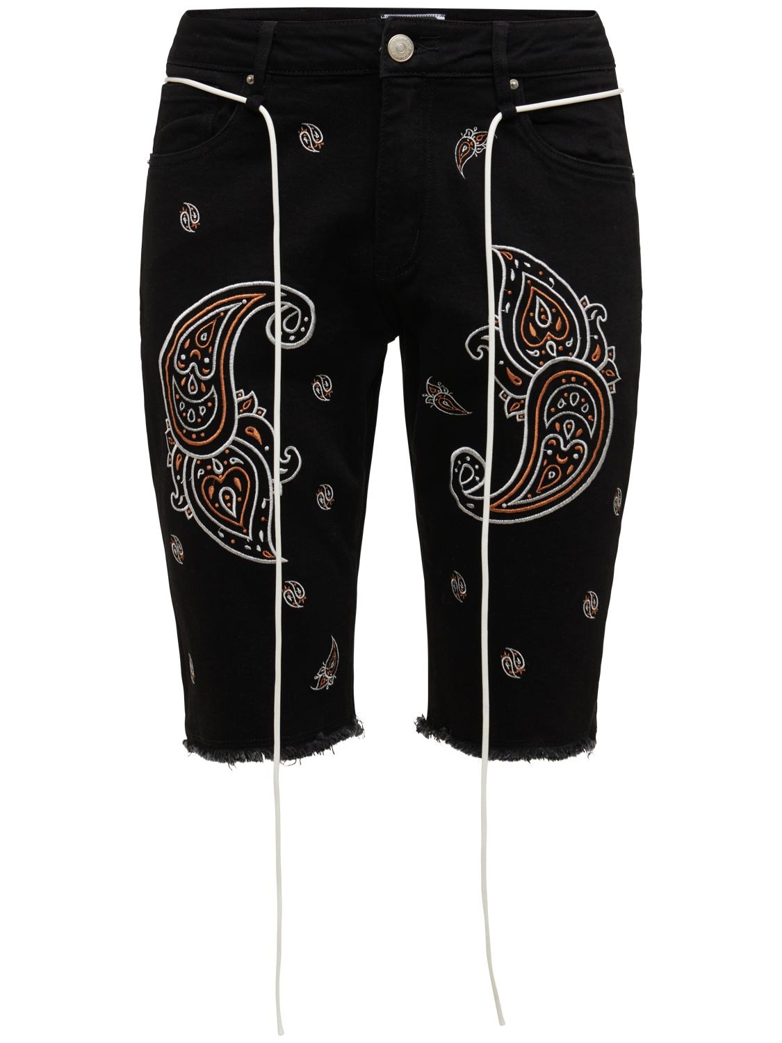 Lifted Anchors Bandana Embroidered Denim Shorts In Black