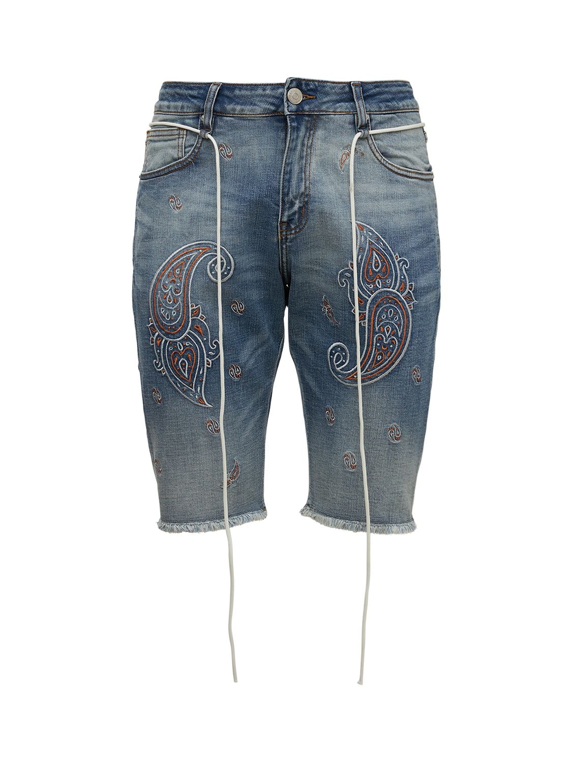 Lifted Anchors Bandana Embroidered Denim Shorts In Blue,multi