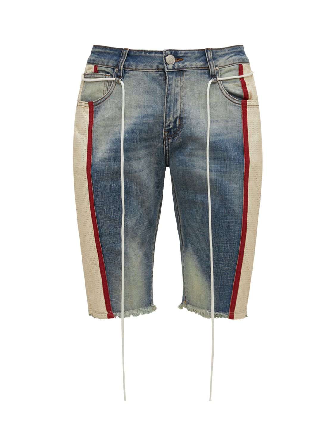 Lifted Anchors Speed Moto Cotton Blend Denim Shorts In Blue,multi