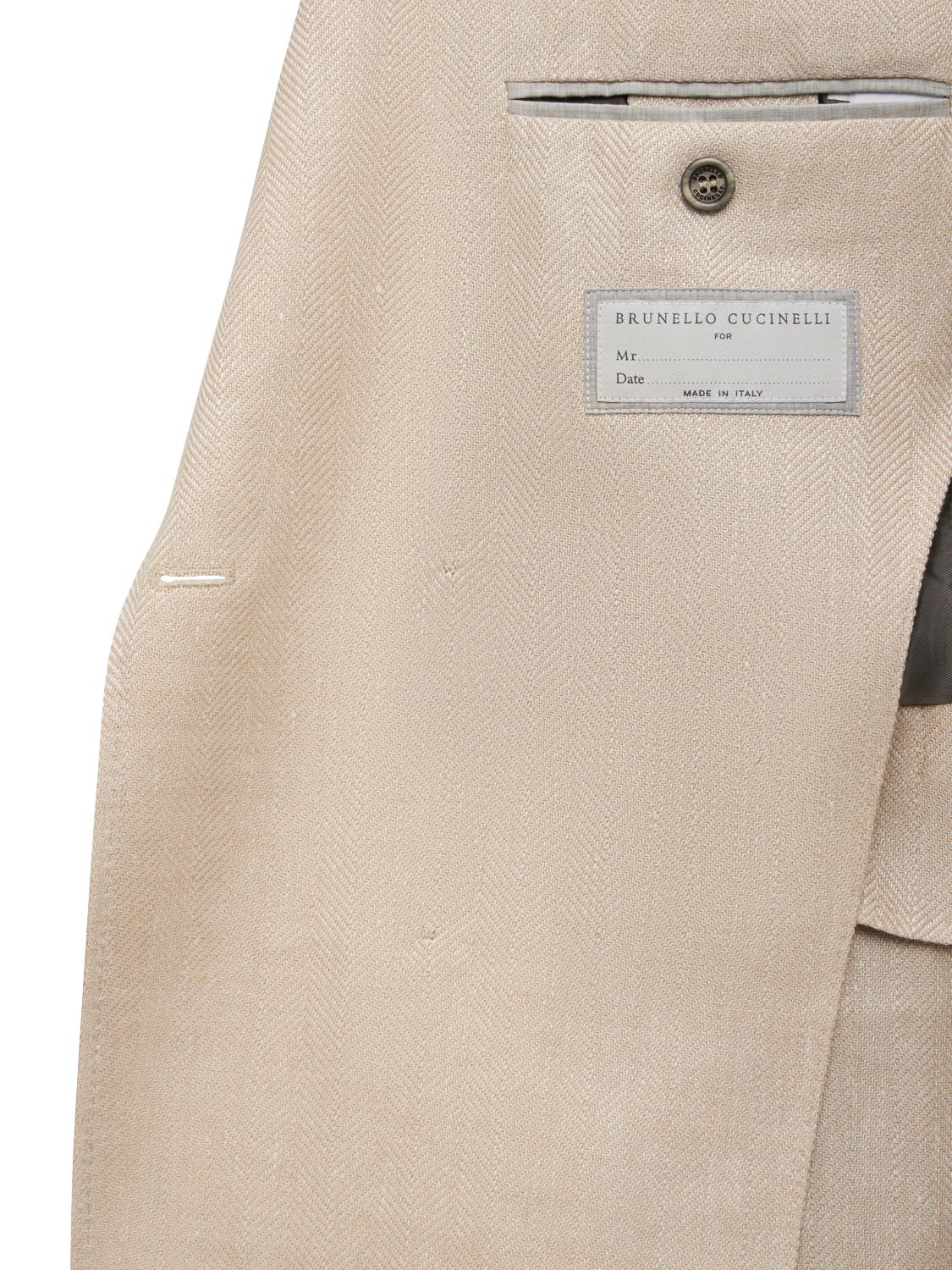 Brunello Cucinelli Double Breast Linen Blend Suit In 沙色