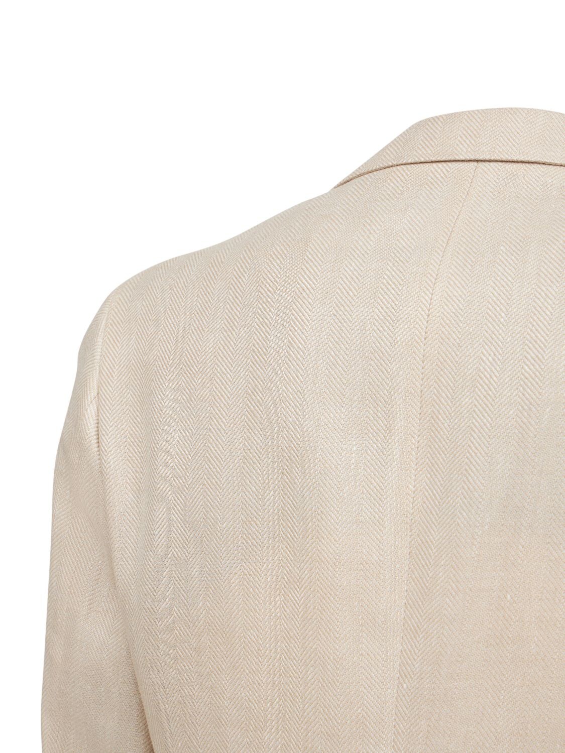 Brunello Cucinelli Double Breast Linen Blend Suit In 沙色