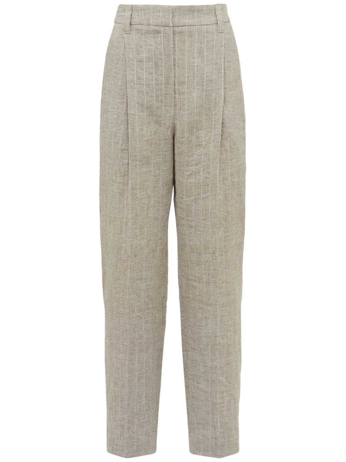Brunello Cucinelli Pinstripe Light Linen Pants In Brown | ModeSens