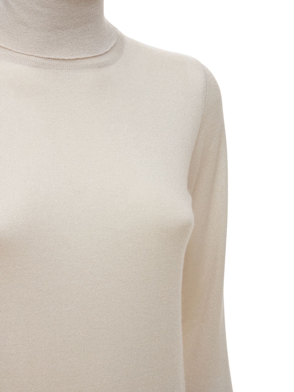 Brunello Cucinelli Cashmere Blend Lurex Knit Sweater In Ivory