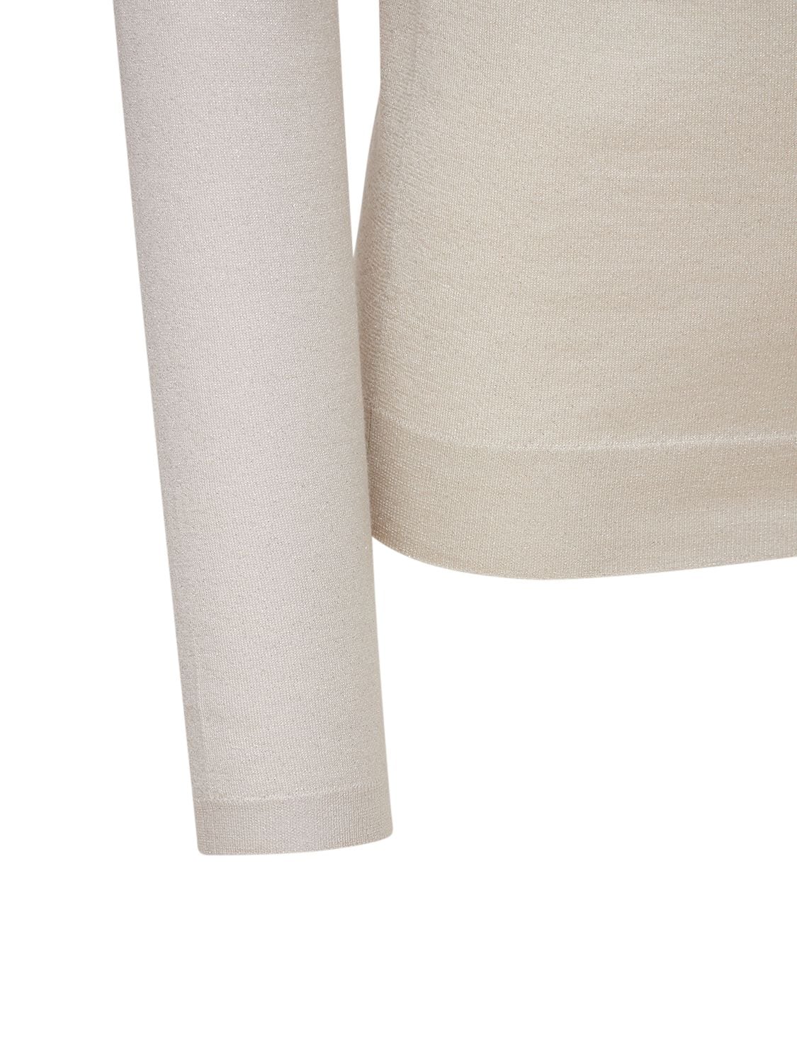 Brunello Cucinelli Cashmere Blend Lurex Knit Sweater In Ivory