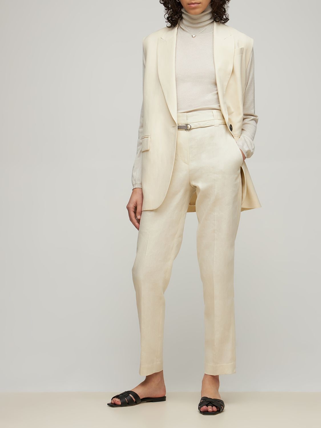 Brunello Cucinelli Cashmere Blend Lurex Knit Sweater In Ivory