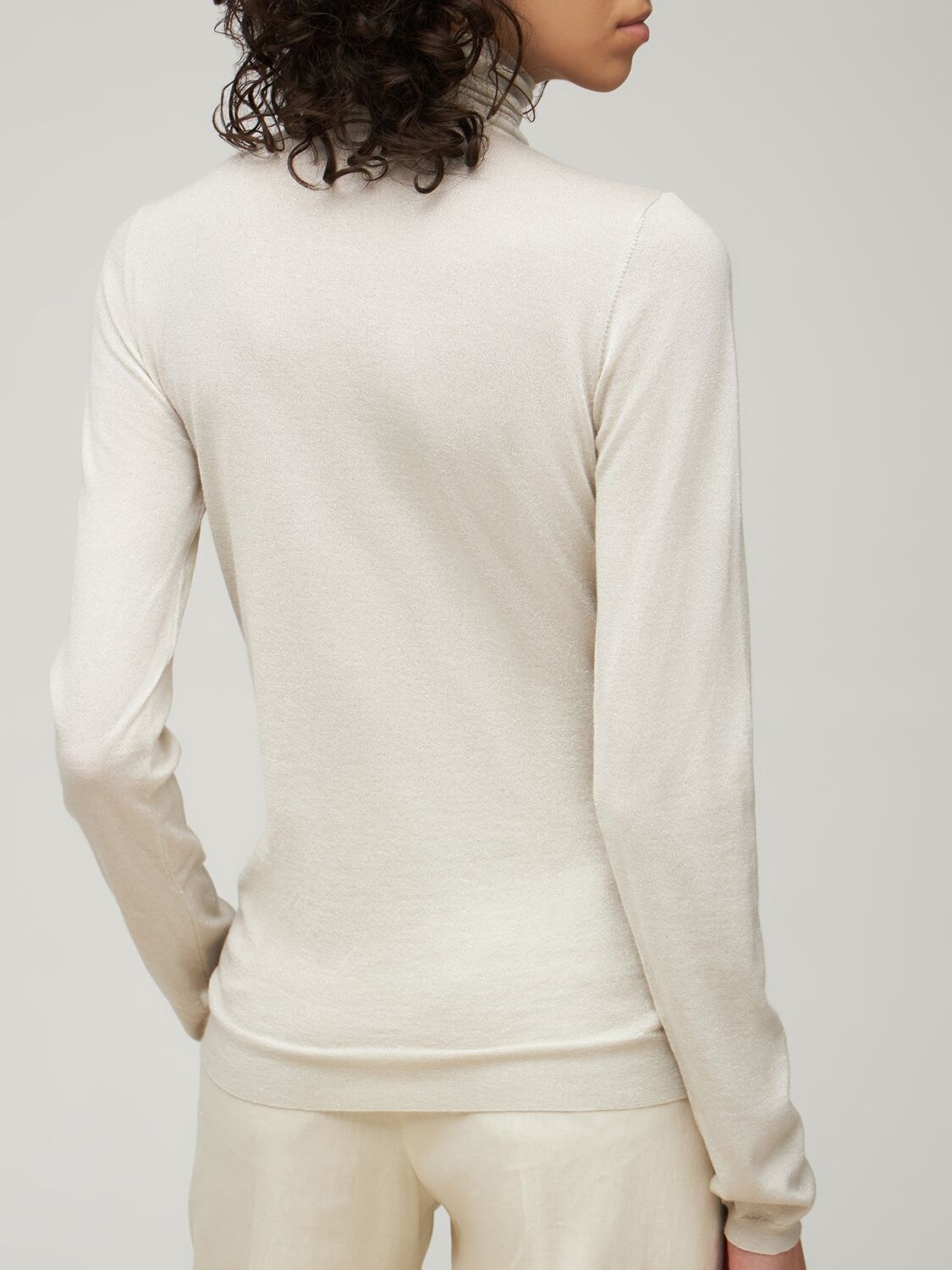 Brunello Cucinelli Cashmere Blend Lurex Knit Sweater In Ivory