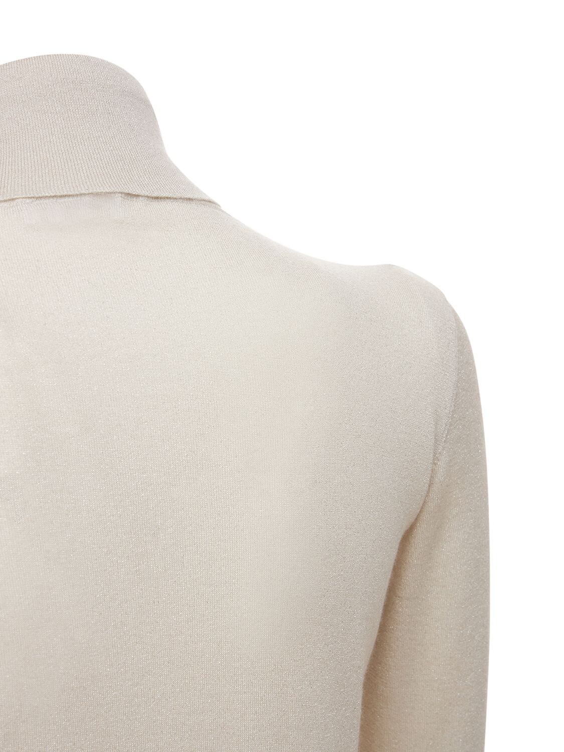 Brunello Cucinelli Cashmere Blend Lurex Knit Sweater In Ivory