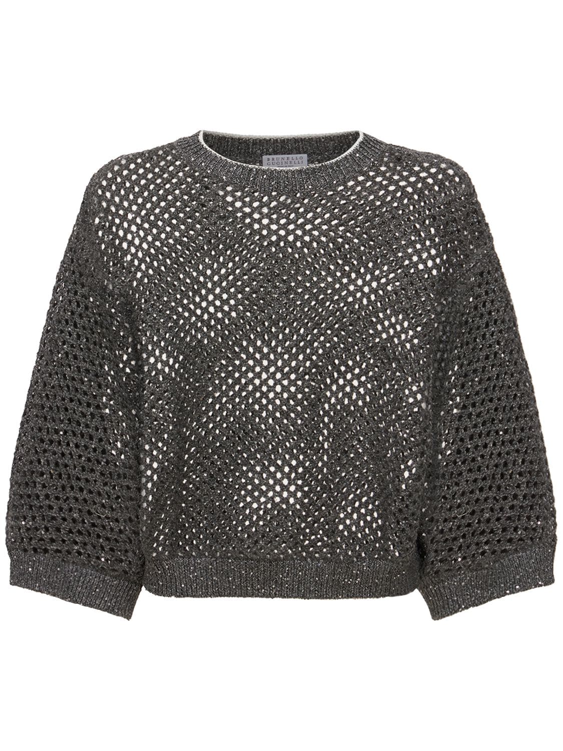 Brunello Cucinelli - Sequined linen blend mesh sweater - Dark Grey ...