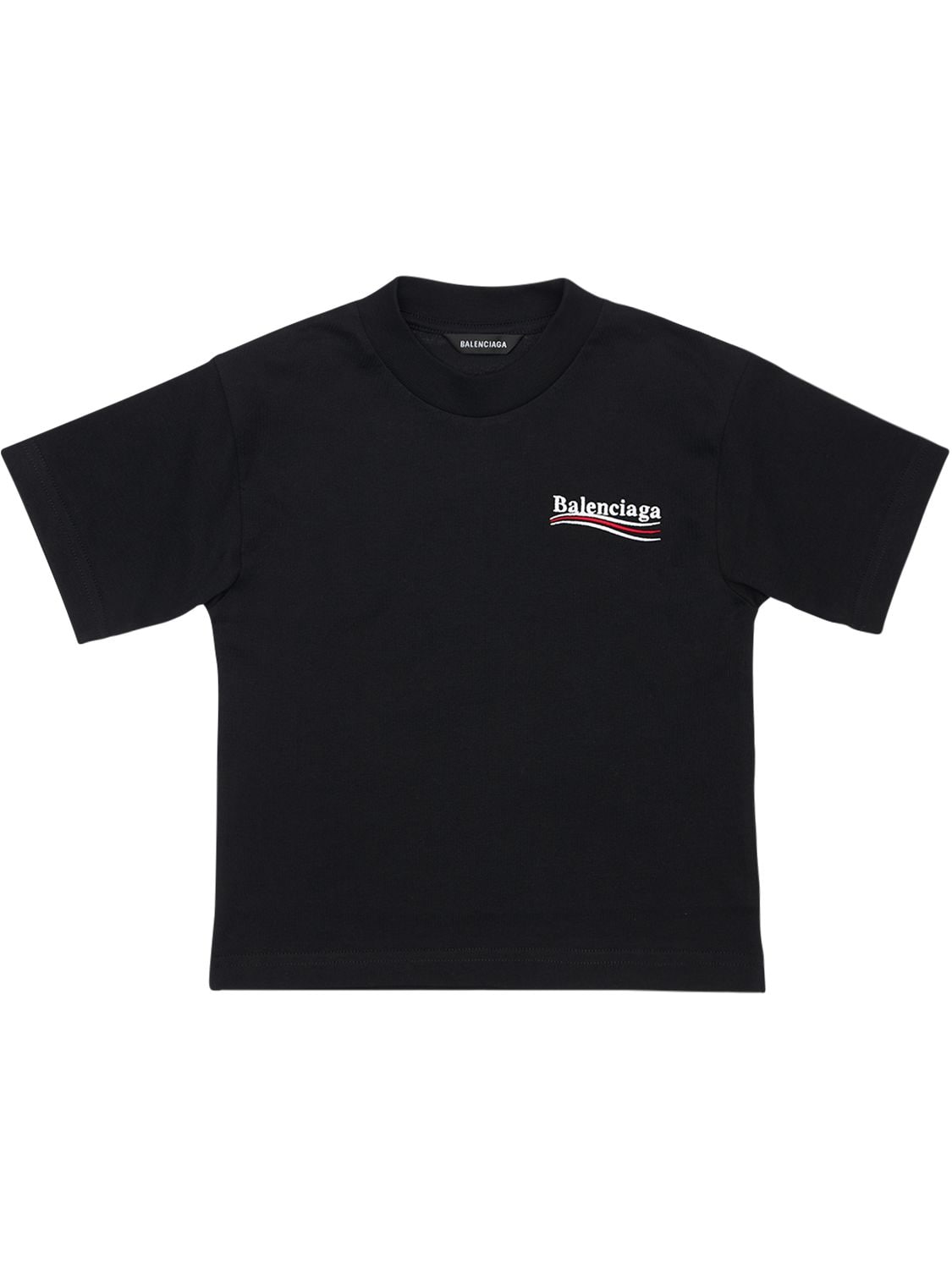 Balenciaga Kids' Embroidered Cotton T-shirt In Black