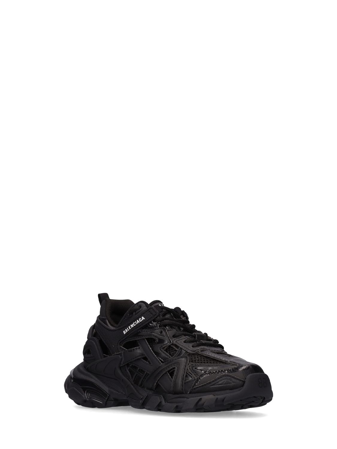 Shop Balenciaga Track.2 Faux Leather Lace-up Sneakers In Black