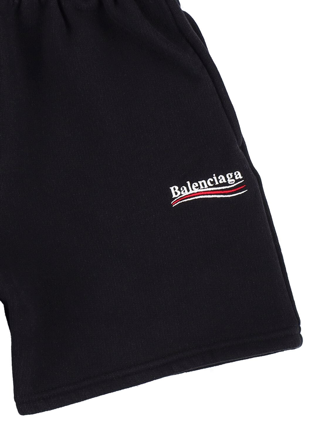 Shop Balenciaga Political Embroidery Cotton Sweat Shorts In Black