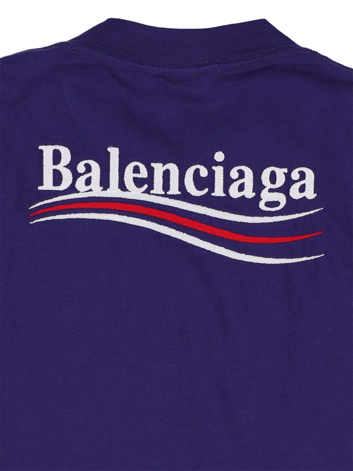 Shop Balenciaga Political Embroidered Cotton T-shirt In Navy