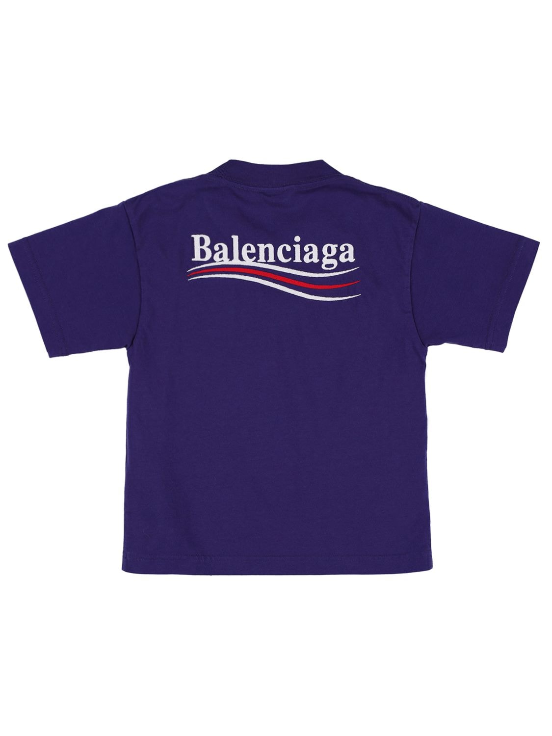 Balenciaga Kids' Political Embroidered Cotton T-shirt In Navy