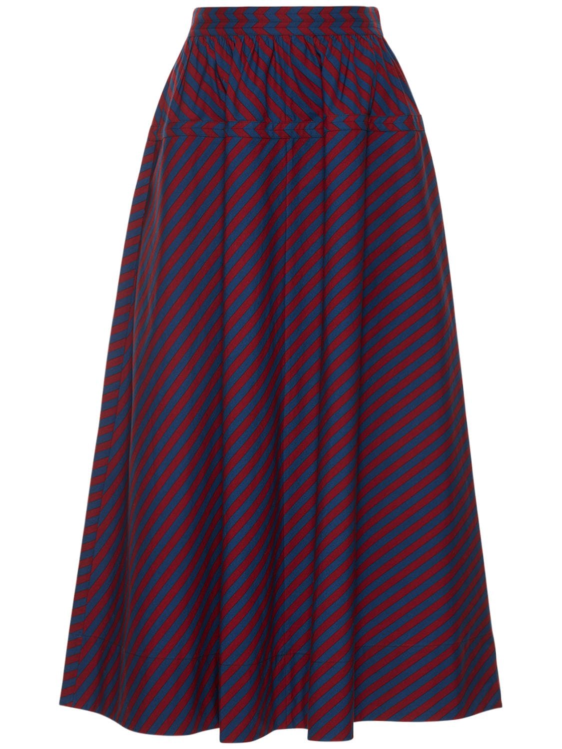 Tory Burch Striped Cotton Poplin Midi Skirt In Blue,multi | ModeSens