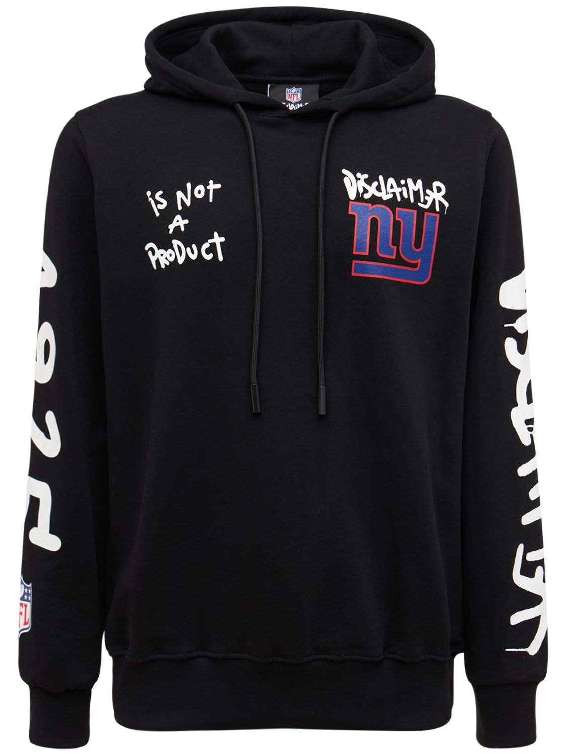 Disclaimer Ny Giants Printed Cotton Hoodie In Black