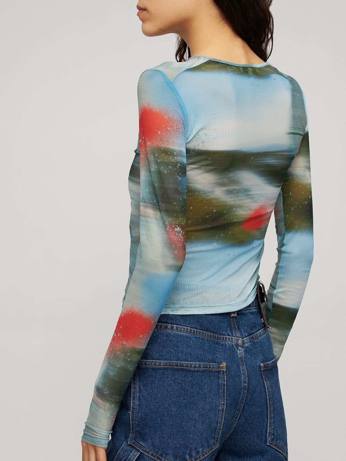 Miaou Printed Power Mesh T-shirt In Blue,multi
