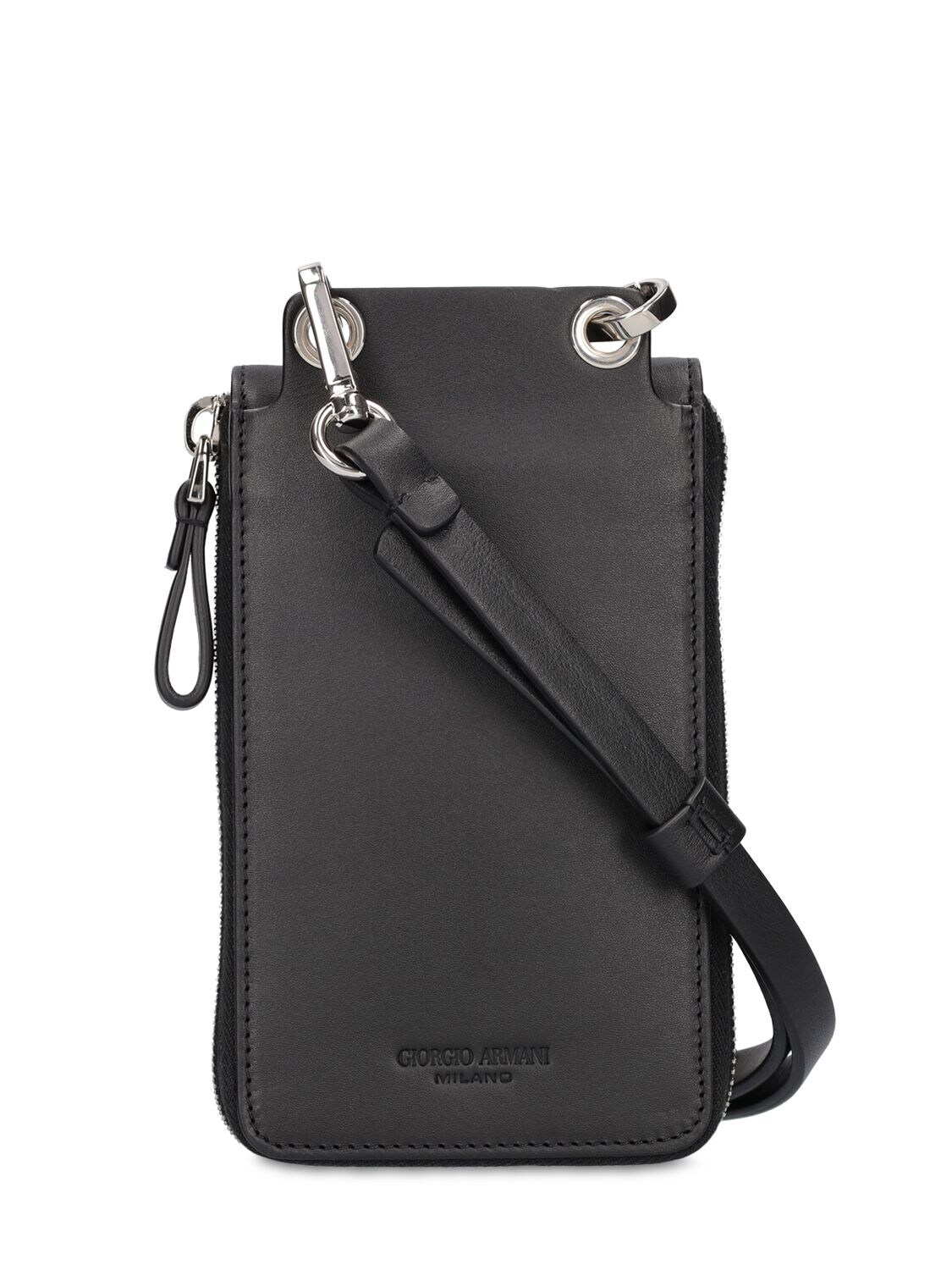 Giorgio Armani Logo Tiger Leather Phone Case W/ Strap In Black | ModeSens