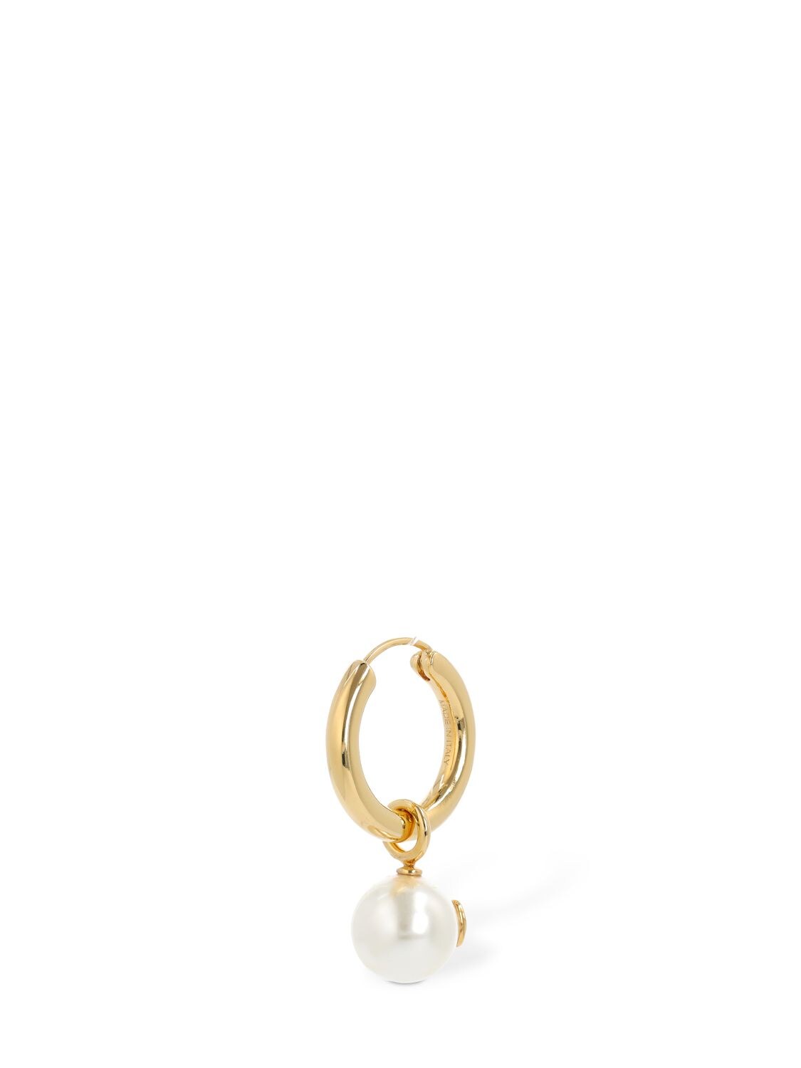 Shop Valentino Faux Pearl & V Logo Mono Hoop Earring In White,gold