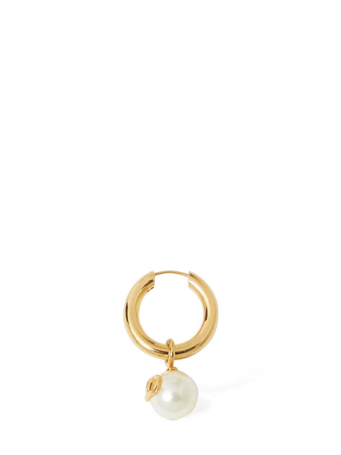 Shop Valentino Faux Pearl & V Logo Hoop Mono Earring In White,gold