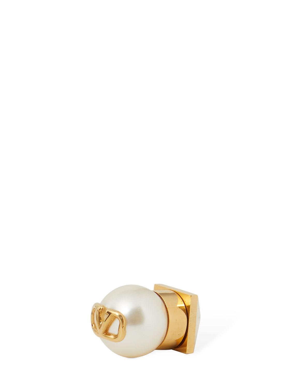 Shop Valentino V Logo Faux Pearl Mono Earring In White,gold