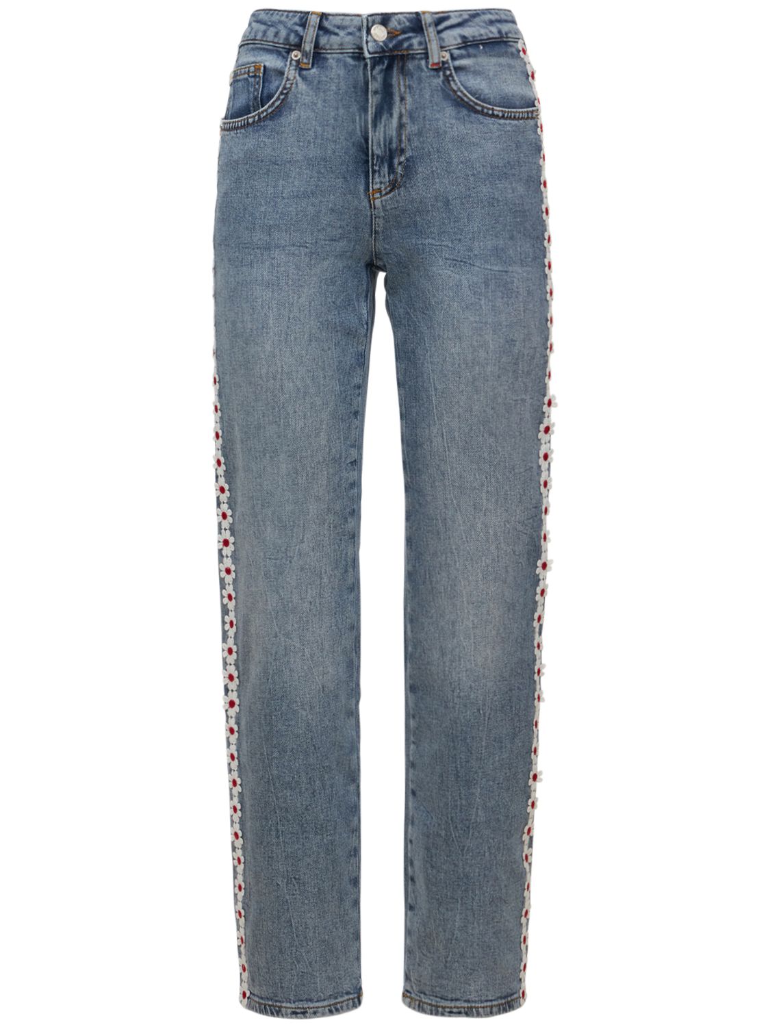 Max\u0026co - Denim straight jeans w/ daisies - Blue | Luisaviaroma