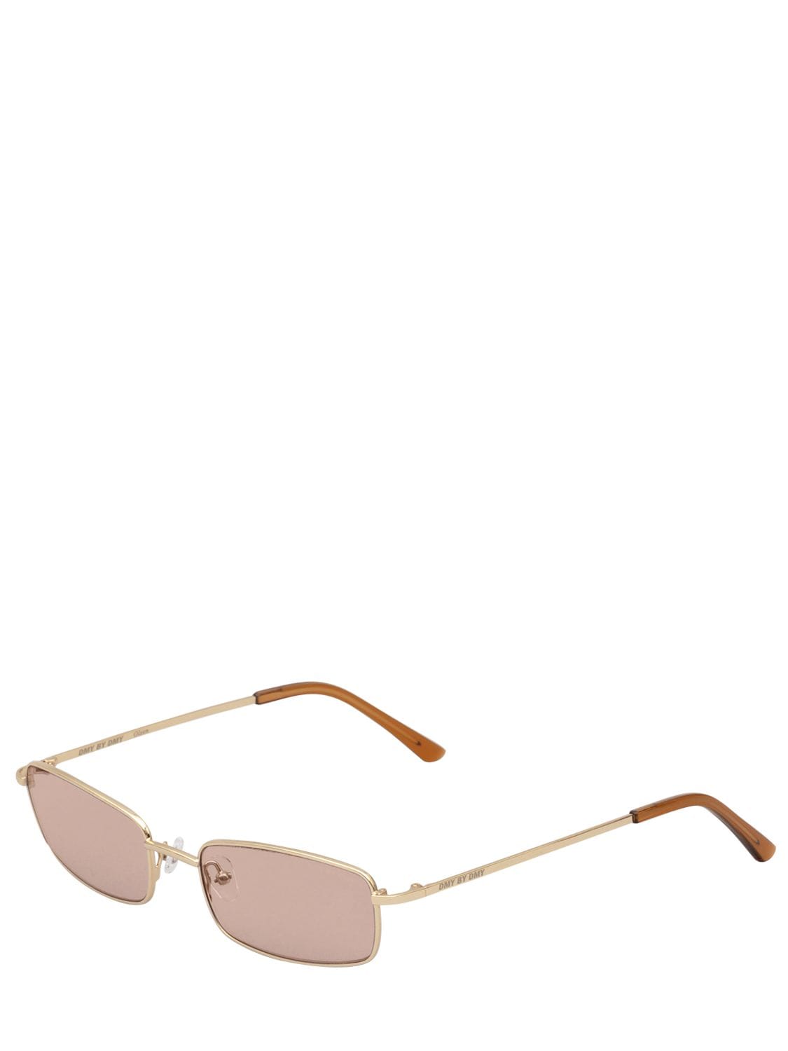 Shop Dmy By Dmy Olsen Squared Stainless Steel Sunglasses In Gold,pink