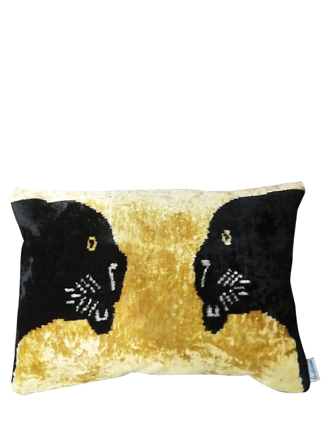 Les Ottomans Cotton Velvet Cushion In Gold,black