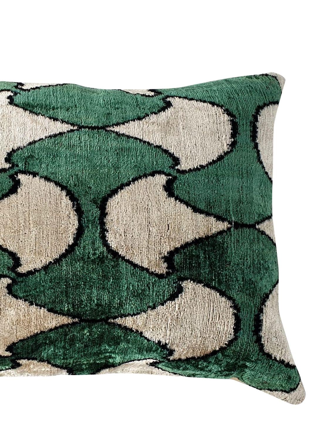 Shop Les Ottomans Cotton Velvet Cushion In Green