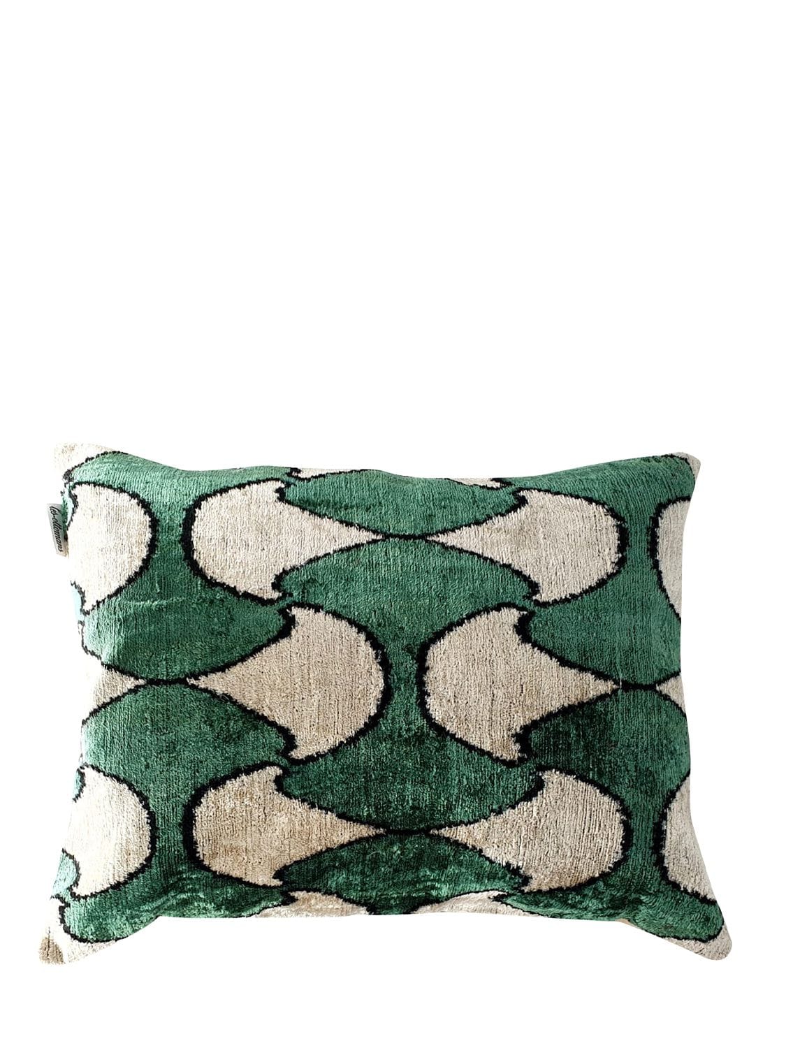 Les Ottomans Cotton Velvet Cushion In Green