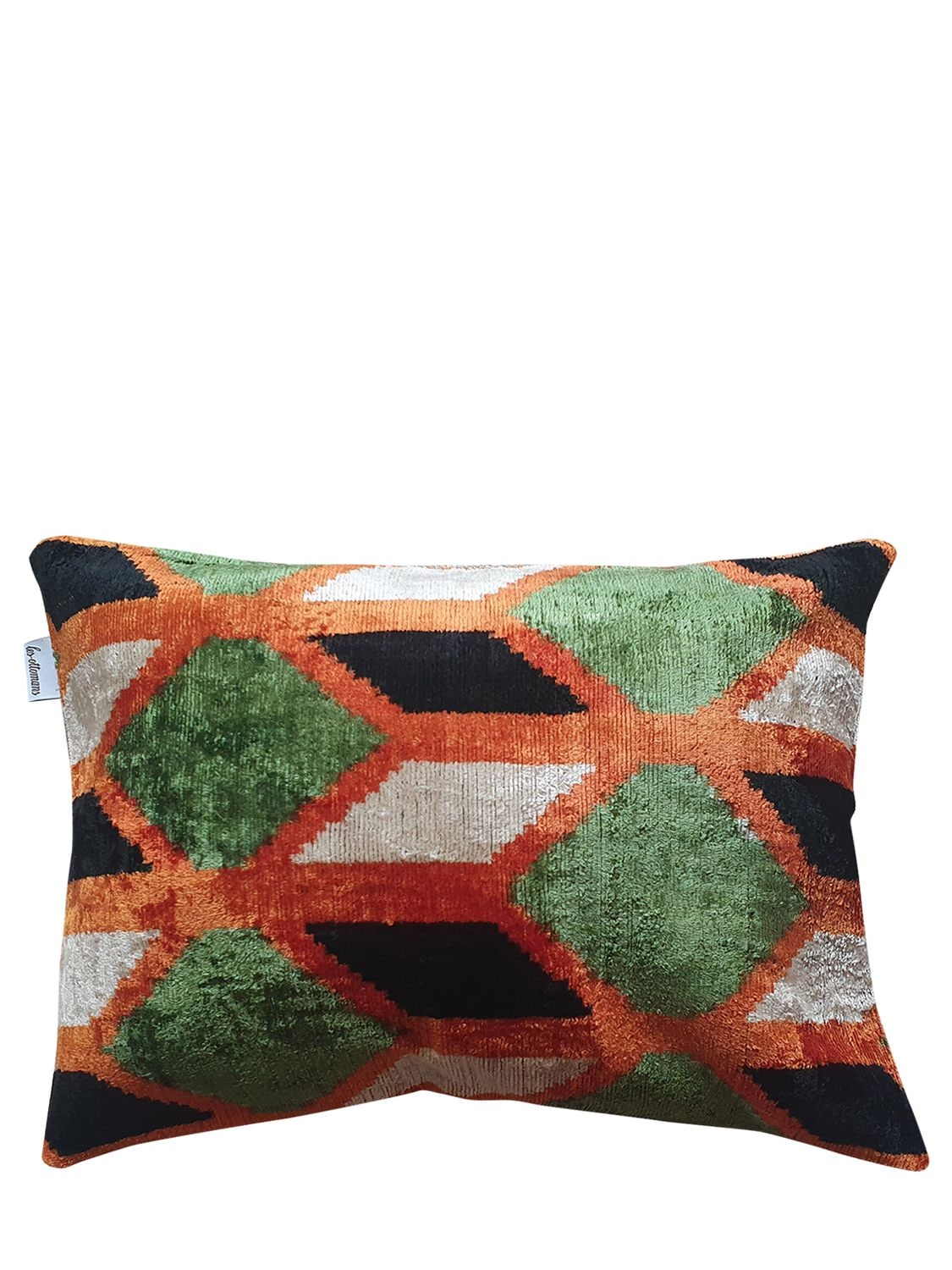 Les Ottomans Cotton Velvet Cushion In Multicolor