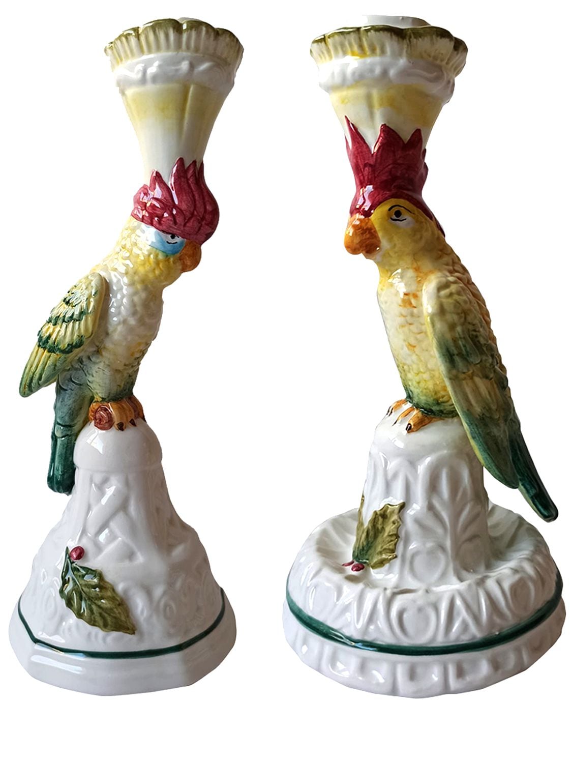 Les Ottomans Set Of 2 Parrot Candleholders In Multicolor