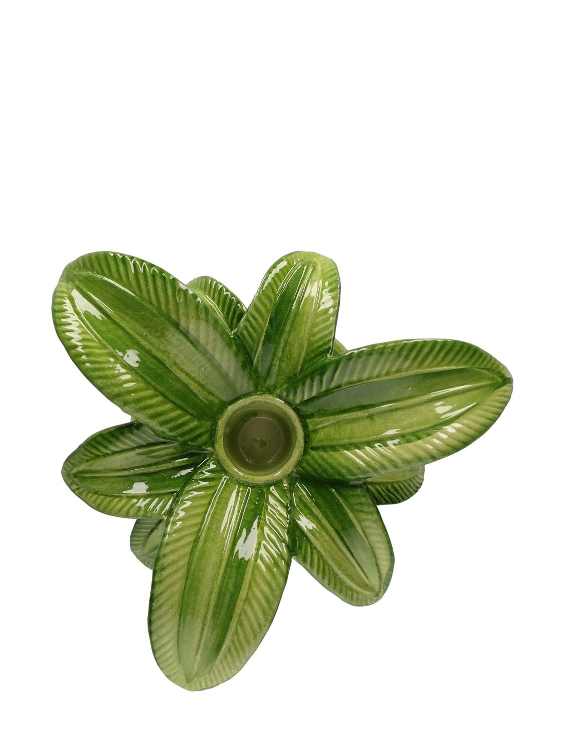 Shop Les Ottomans Palm Candle Holder In Green