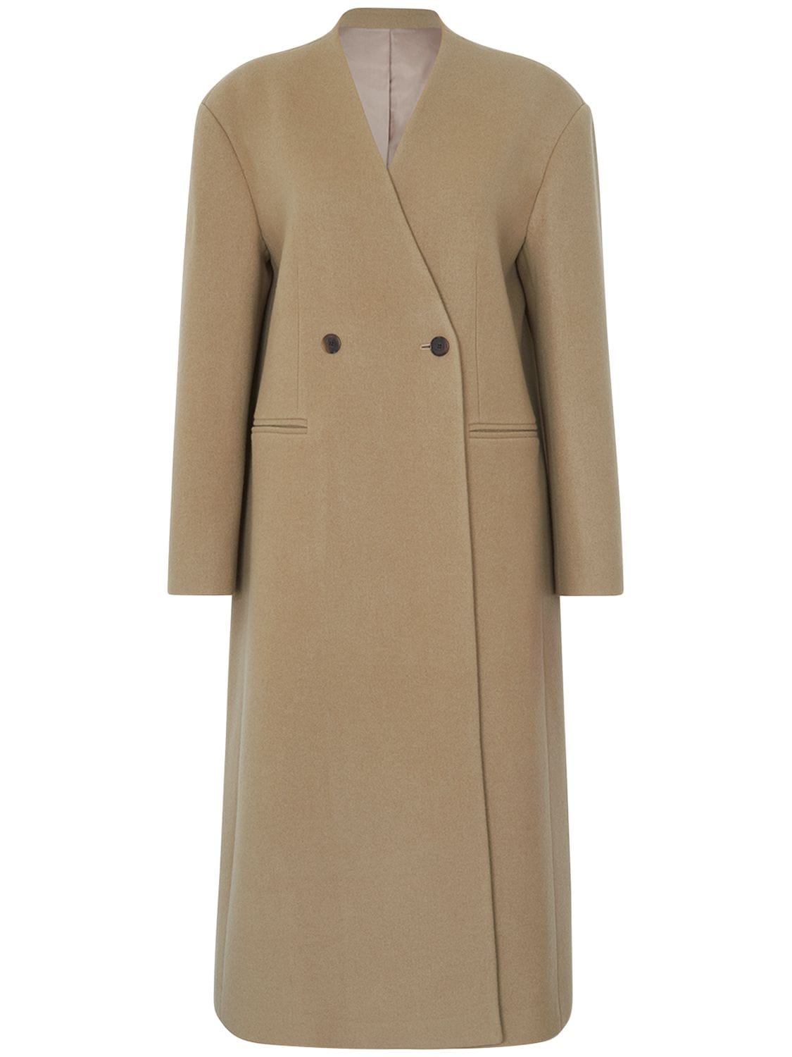 The Frankie Shop Clara Wool Collarless Long Coat In 米黄色 | ModeSens
