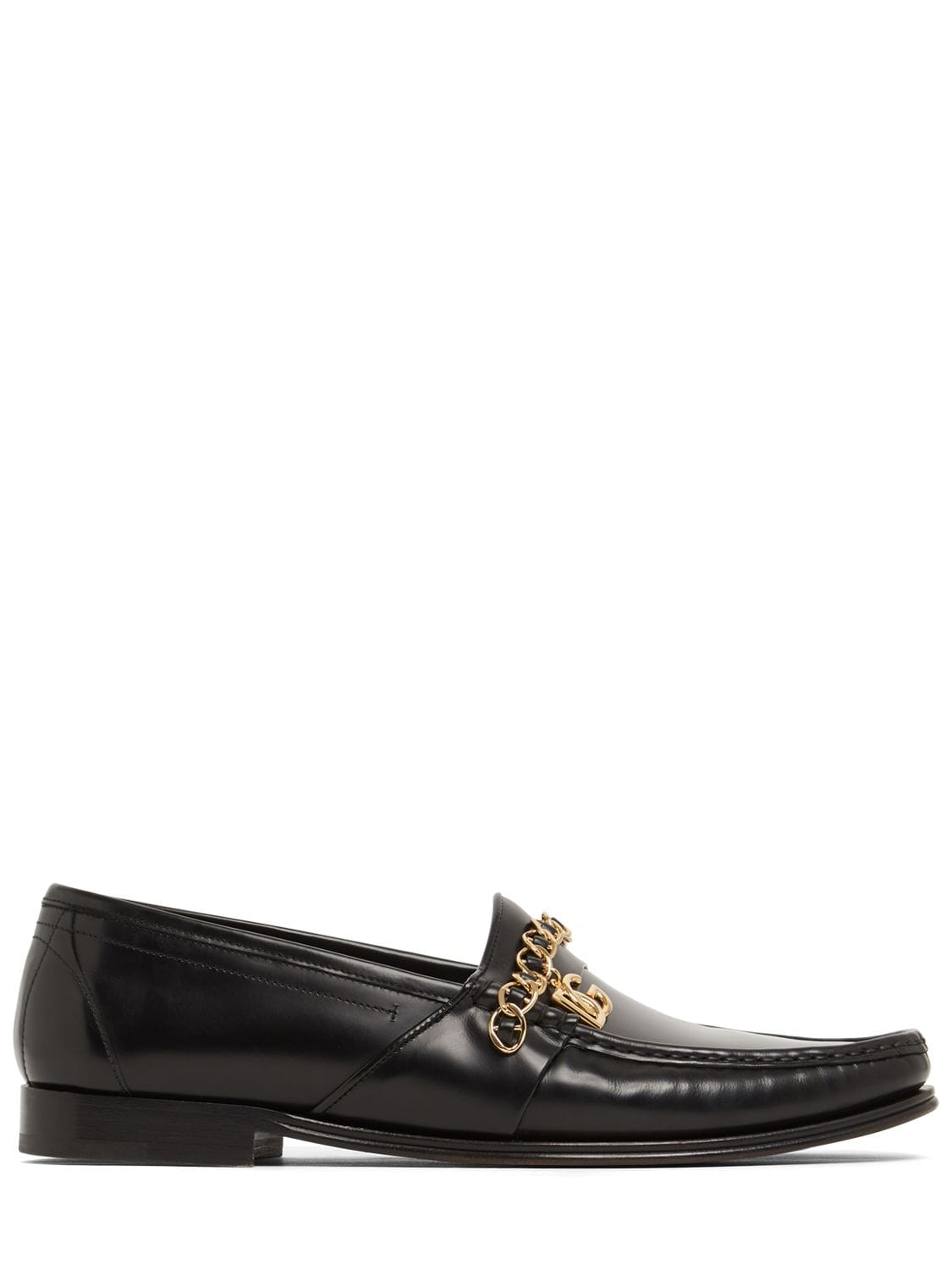 DOLCE & GABBANA POLISHED LEATHER LOAFERS W/ CHAIN