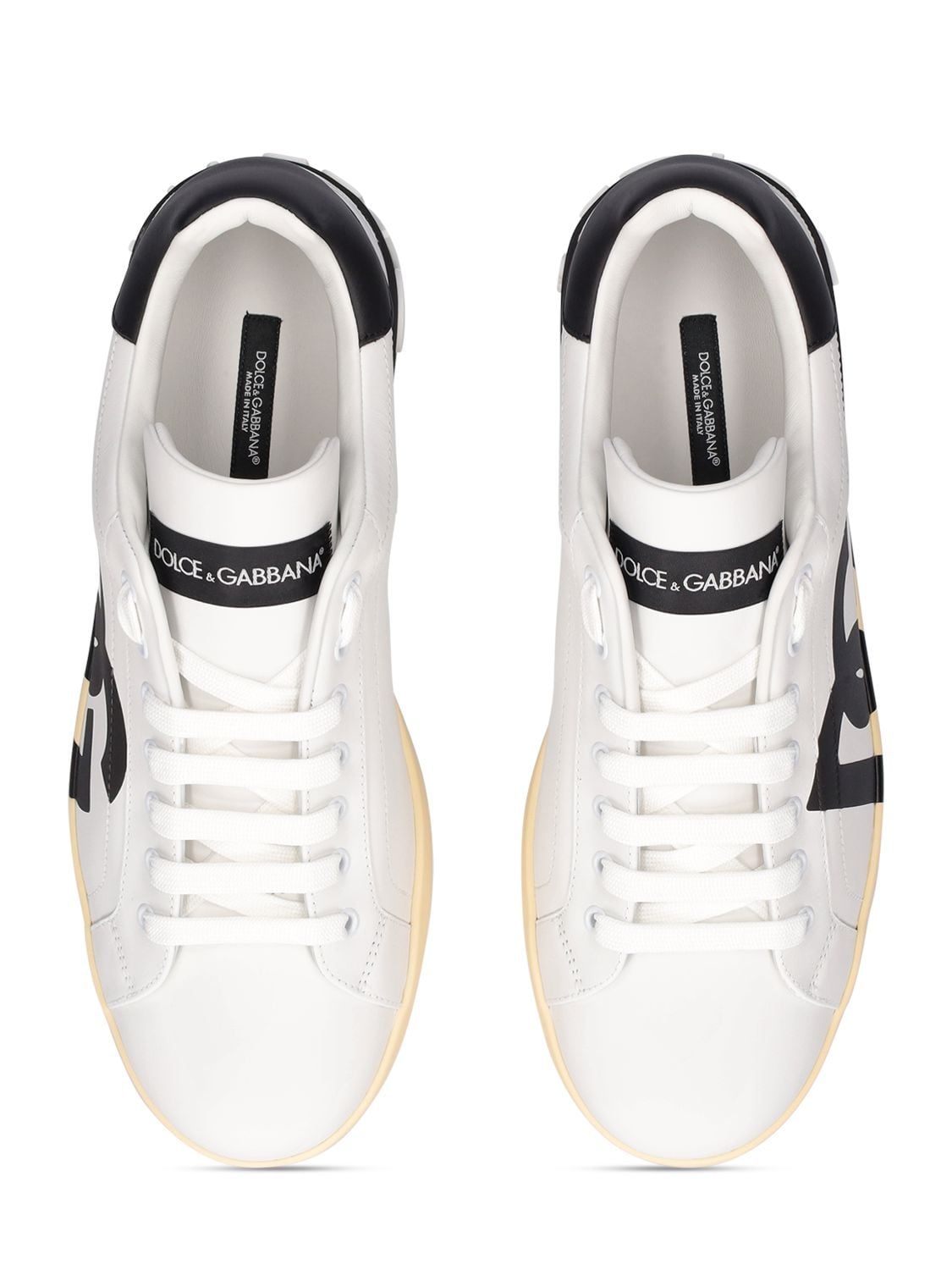 Shop Dolce & Gabbana Portofino Leather Low Sneakers In White,black