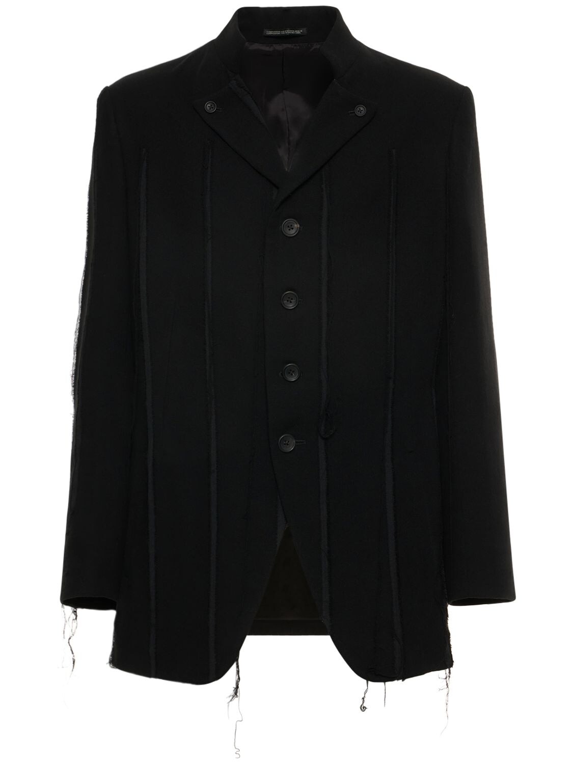 Yohji Yamamoto Frayed Wool Blazer In Black