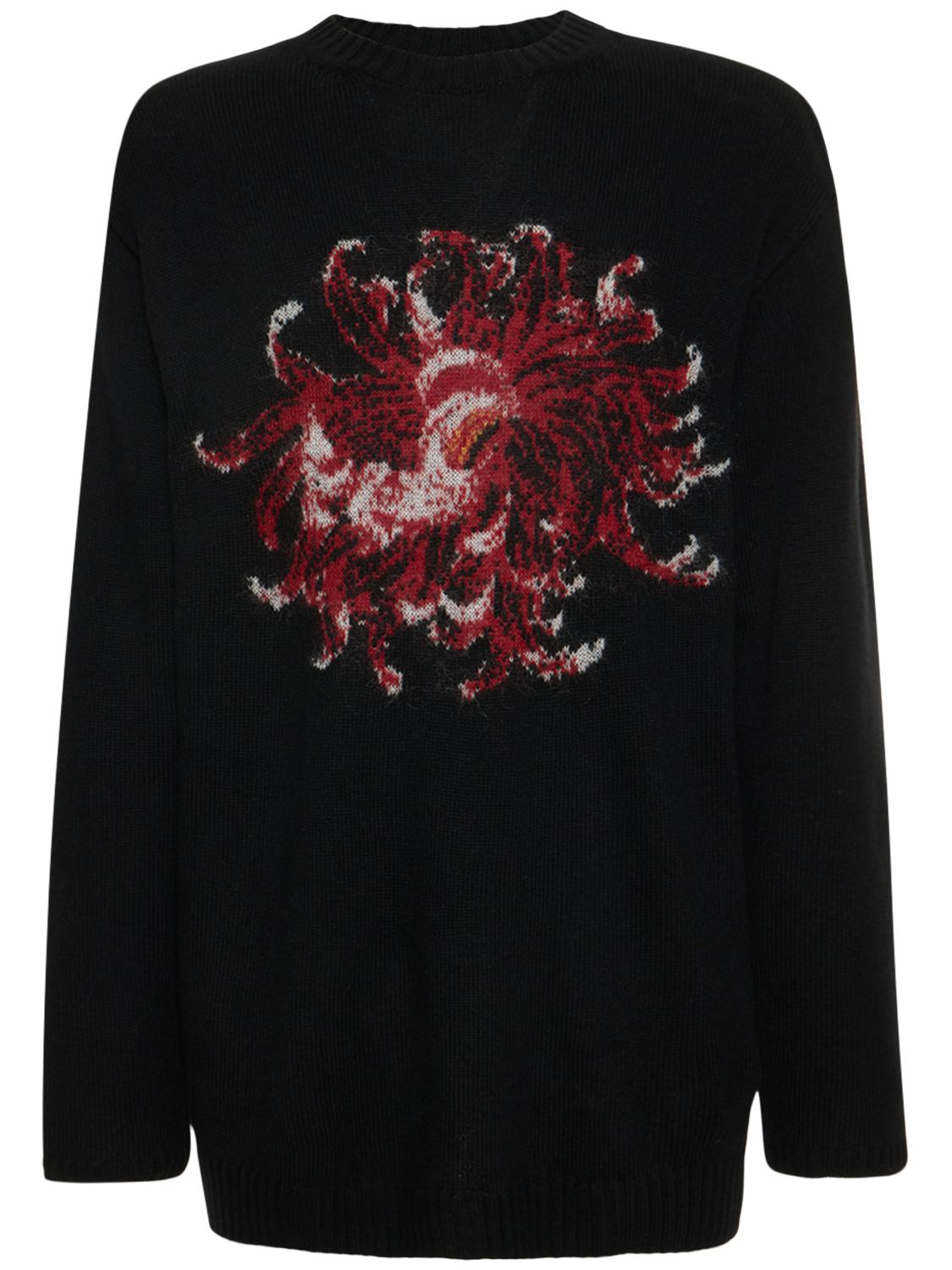 Yohji Yamamoto Flower Intarsia Knit Sweater In Black | ModeSens