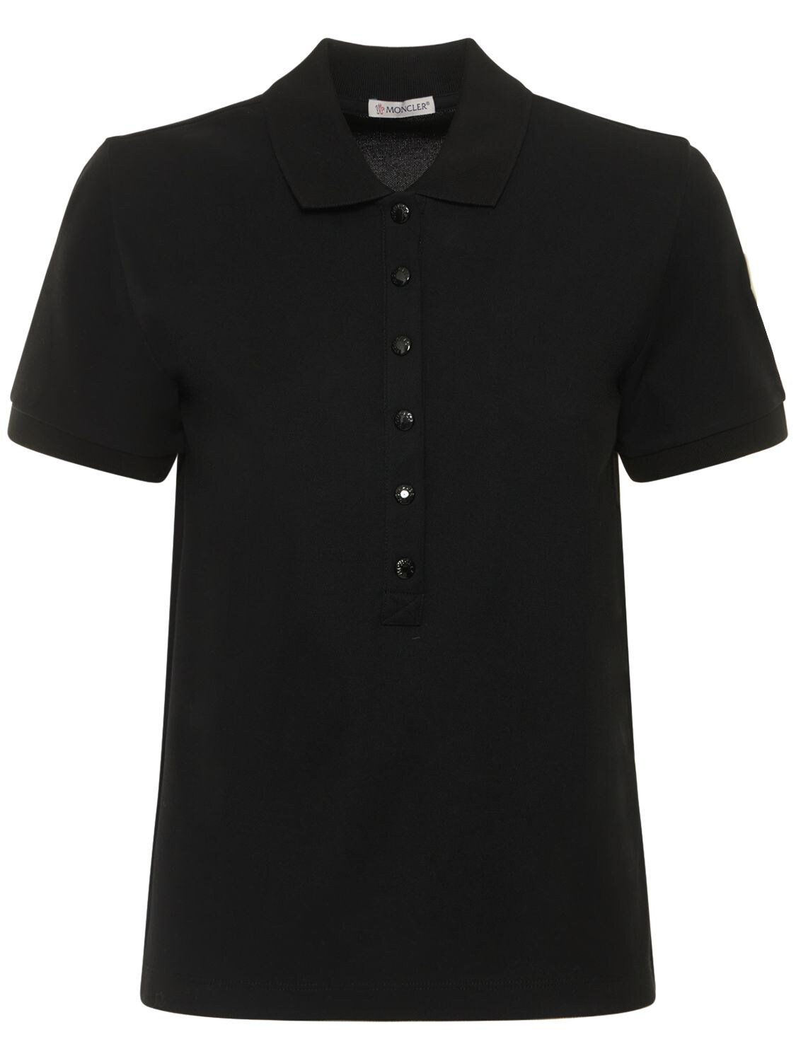 Moncler Logo-patch Cotton Polo Top In Black