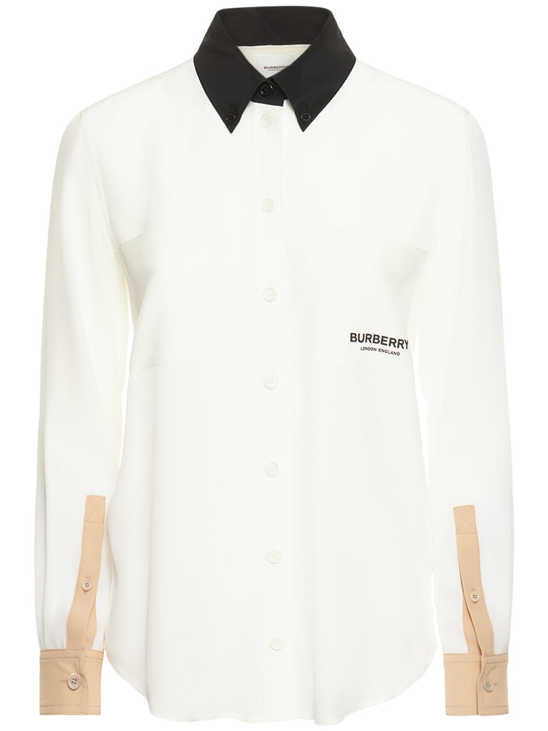 Burberry Anette Logo Silk Crepe Shirt In New | ModeSens