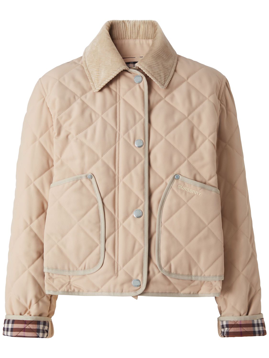 Shop Burberry Lanford Short Quilted Nylon Jacket In Soft Fawn