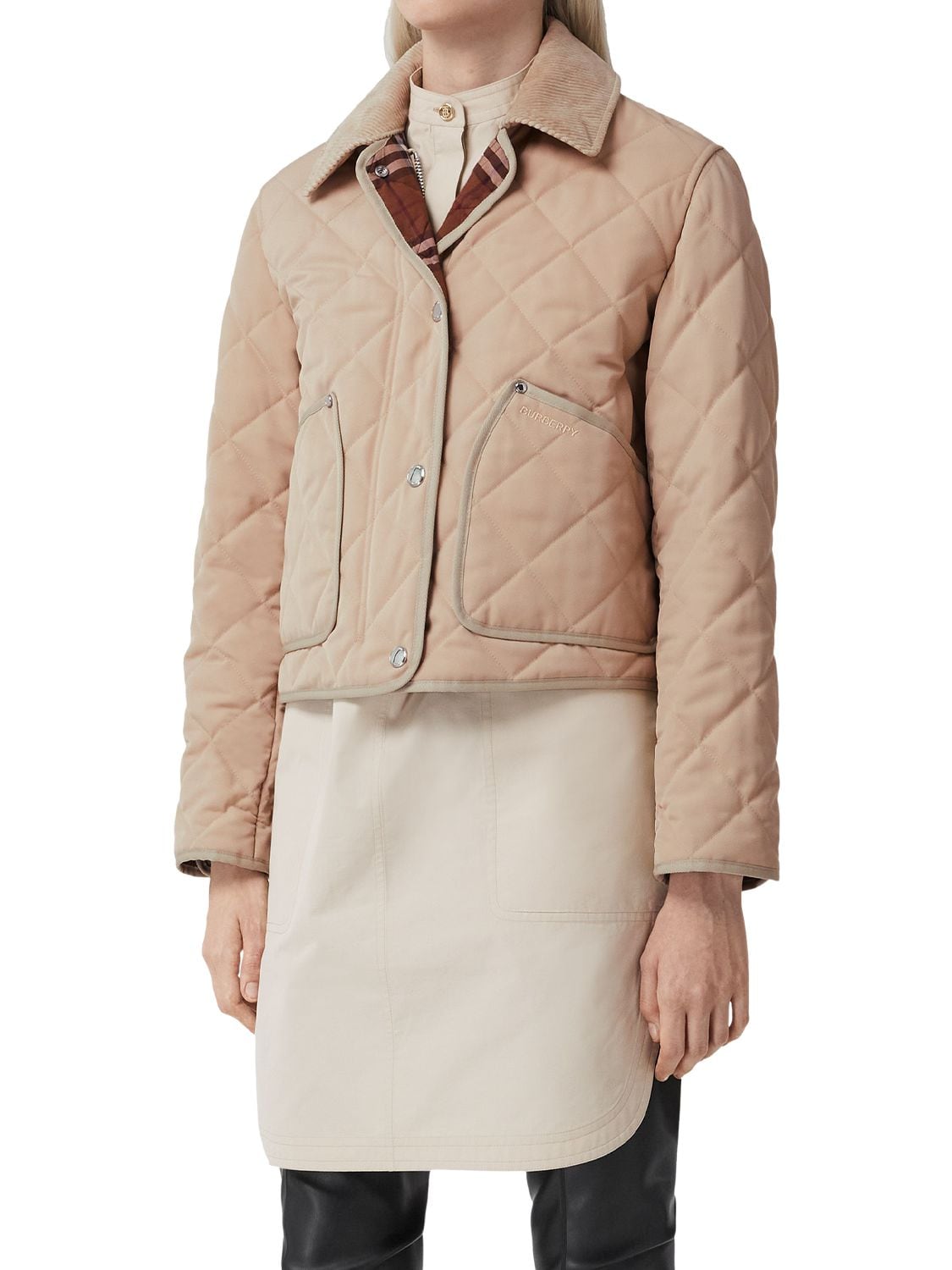Shop Burberry Lanford Short Quilted Nylon Jacket In Soft Fawn