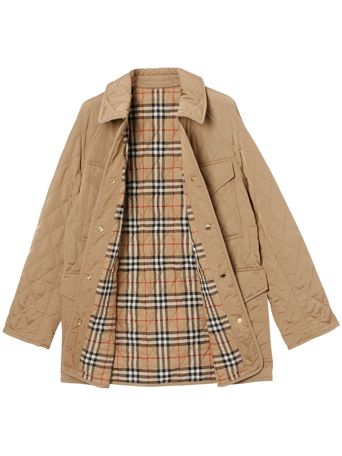 Burberry Kemble Belted Quilted Field Logo Jacket In Beige | ModeSens