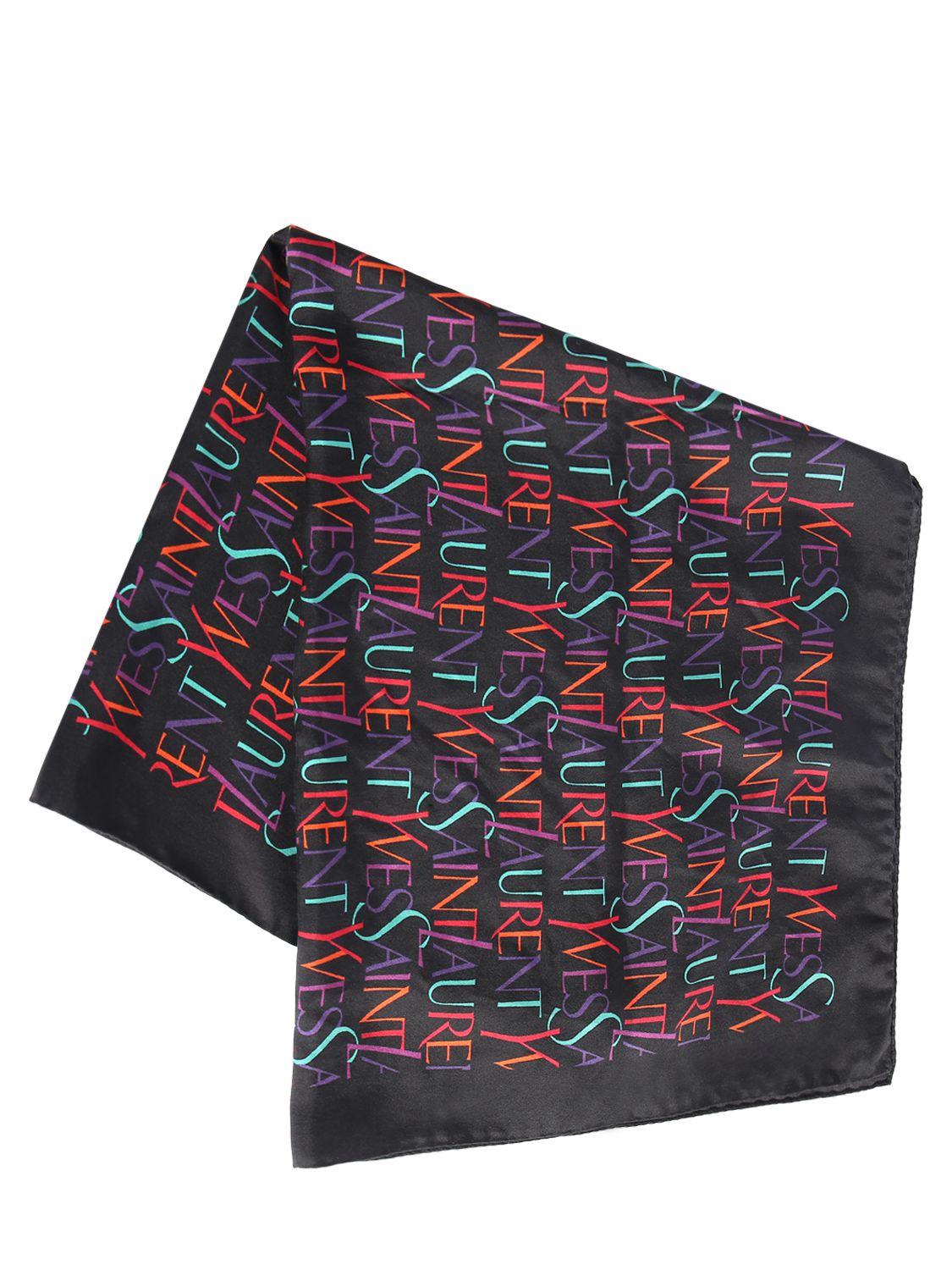 Saint Laurent Signature Silk Bandana In Black,multi ModeSens