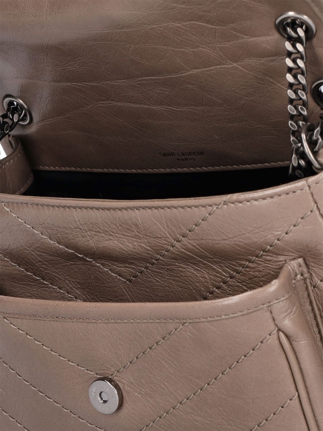 Shop Saint Laurent Baby Niki Leather Shoulder Bag In Greyish