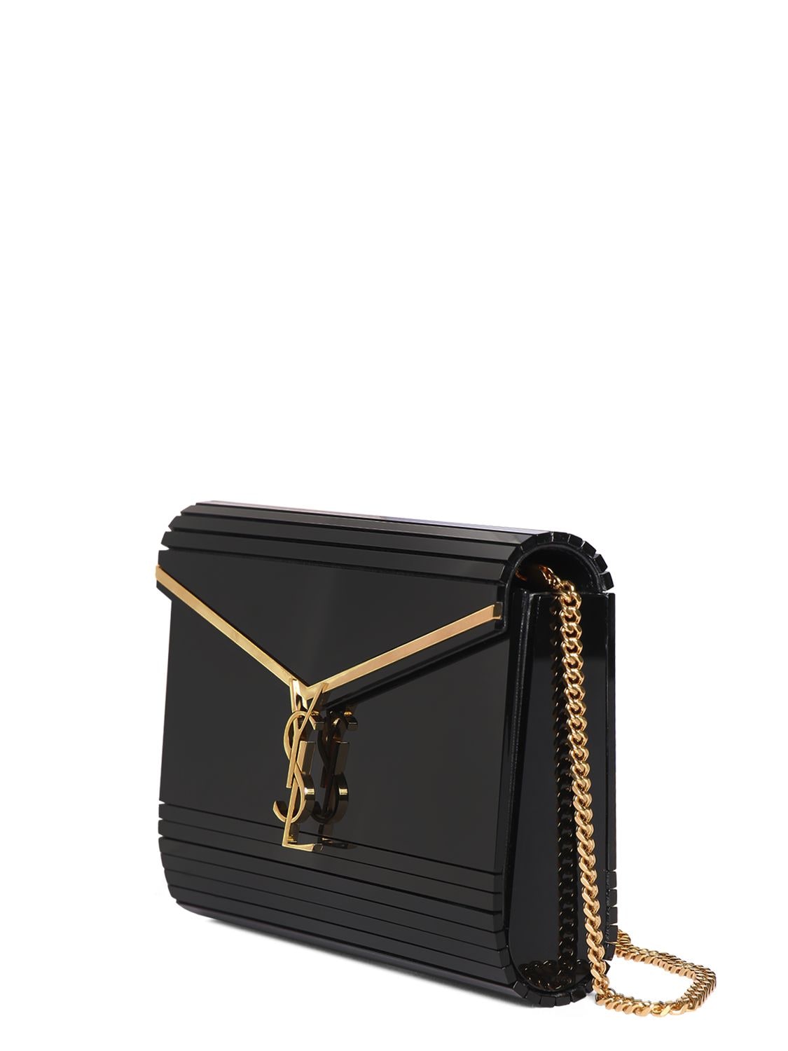 Shop Saint Laurent Mini Cassandra Plexiglass Bag In Black