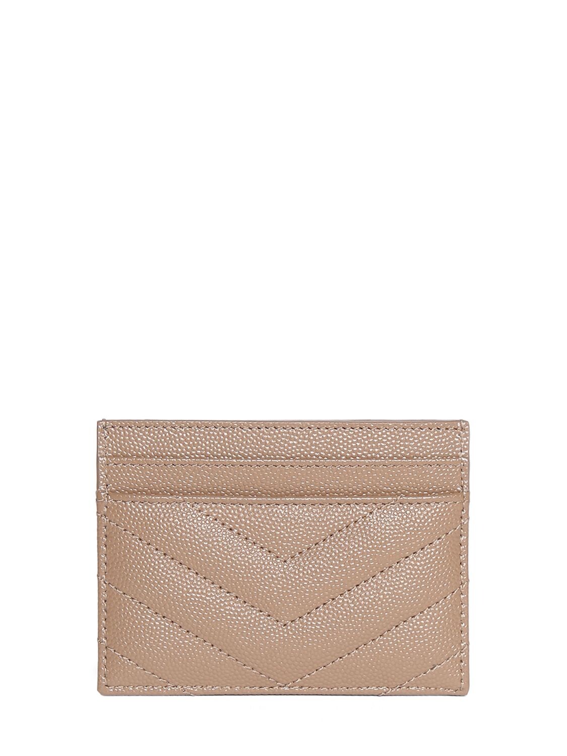 Shop Saint Laurent Monogram Grained Leather Card Holder In Taupe